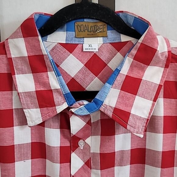 Coalatree Organic Cotton Men's Red White Plaid long sleeve button up shirt XL - Picture 3 of 10